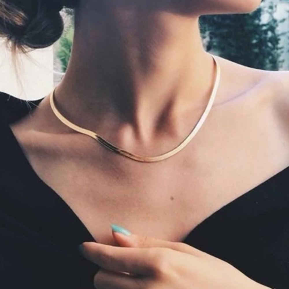 18K Gold Plated Herringbone Necklace - Picture 3 of 7